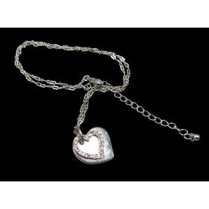 Coquette Pink And Silver Tone Heart Pendant Necklace